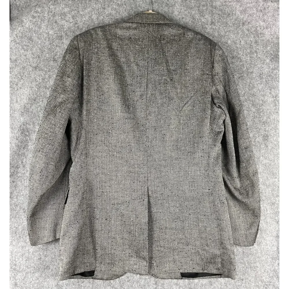 Hickey Freeman Silk Blazer Sport Coat Mens 42L Gray‎ Tweed Herringbone Boardroom